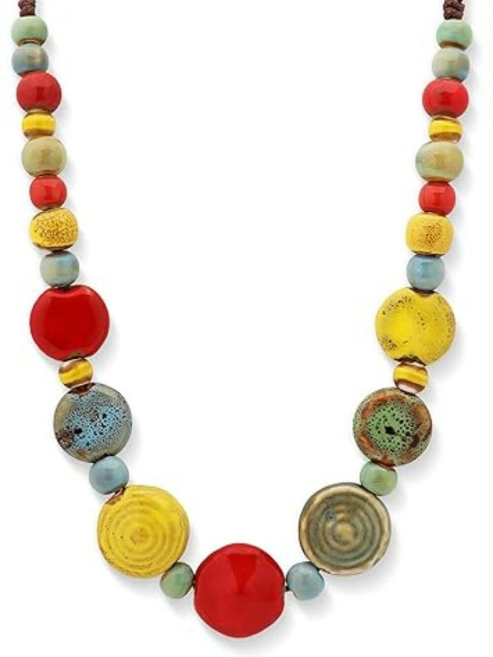 New Boho Hippie Round Ceramic Beads Strand Necklace Bohemian Summer Beach